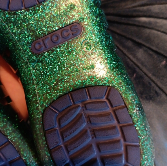 Crocs Adrina II Girl's Green Glitter Flat Shoes Jelly Ballet Size 3 - Picture 3 of 4